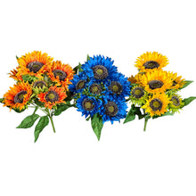 Load image into Gallery viewer, Artificial Flower Blue Orange Yellow Sunflower Bushes, Silk Floral Craft Supply (Set of 3)