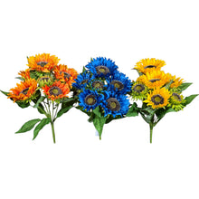 Load image into Gallery viewer, Artificial Flower Blue Orange Yellow Sunflower Bushes, Silk Floral Craft Supply (Set of 3)
