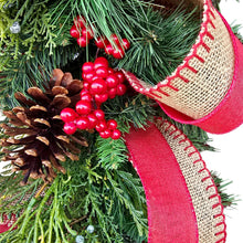 Load image into Gallery viewer, Christmas Front Door Wreath Swag with Pinecones, Berries, Juniper Berries, Pine, and a Red Birds