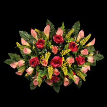 Load image into Gallery viewer, Beauty Pink Rose and Calla Lily Headstone Saddle Memorial Decoration