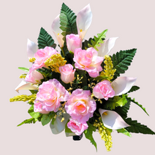 Load image into Gallery viewer, Cream Pink Rose and Calla Lily Cemetery Cone Memorial Decoration