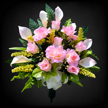 Load image into Gallery viewer, Cream Pink Rose and Calla Lily Cemetery Cone Memorial Decoration