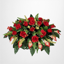 Load image into Gallery viewer, Red Rose and Calla Lily Headstone Saddle Memorial Decoration