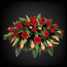 Load image into Gallery viewer, Red Rose and Calla Lily Headstone Saddle Memorial Decoration