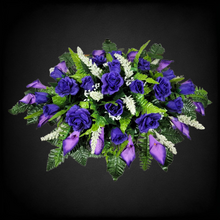 Load image into Gallery viewer, Purple Rose and Calla Lily Headstone Saddle Memorial Decoration