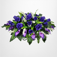 Load image into Gallery viewer, Purple Rose and Calla Lily Headstone Saddle Memorial Decoration