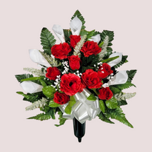 Load image into Gallery viewer, Red Rose and White Calla Lily Cemetery Cone Memorial Decoration