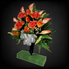 Load image into Gallery viewer, Orange Calla Lily and Rose Cemetery Cone Memorial Decoration
