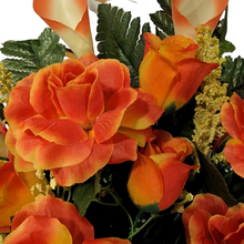 Load image into Gallery viewer, Orange Calla Lily and Rose Cemetery Cone Memorial Decoration
