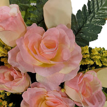 Load image into Gallery viewer, Cream Pink Roses and Calla Lily Memorial Decorations: Includes 2 Cemetery Cones