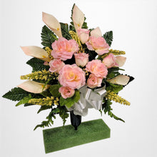 Load image into Gallery viewer, Cream Pink Roses and Calla Lily Memorial Decorations: Includes 2 Cemetery Cones