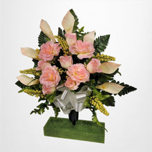 Load image into Gallery viewer, Cream Pink Roses and Calla Lily Memorial Decorations: Includes 2 Cemetery Cones