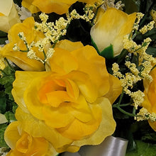 Load image into Gallery viewer, Yellow Rose and Calla Lily Headstone Saddle Memorial Decoration