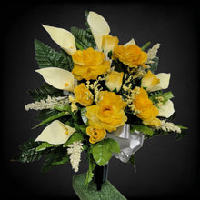 Load image into Gallery viewer, Yellow Rose and Calla Lily Memorial Decorations: Includes 2 Cemetery Cones