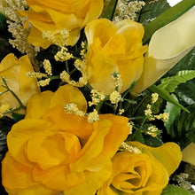 Load image into Gallery viewer, Yellow Rose and Calla Lily Memorial Decoration: Includes 2 Jumbo Cemetery Cones