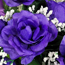 Load image into Gallery viewer, Purple Rose & Calla Lily Memorial Decoration set: includes 1 headstone saddle & 1 cemetery cone