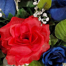 Load image into Gallery viewer, Red White and Blue Rose and Calla Lily Memorial Decorations: Includes 2 Cemetery Cones