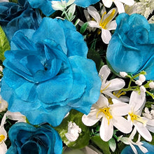 Load image into Gallery viewer, Turquoise Rose and Calla Lily Memorial Decorations: Includes 2 Cemetery Cones
