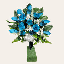 Load image into Gallery viewer, Turquoise Rose and Calla Lily Cemetery Cone Memorial Decoration