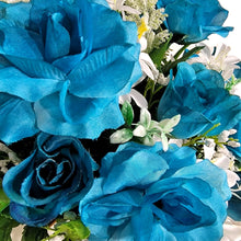 Load image into Gallery viewer, Turquoise Rose and Calla Lily Memorial Decorations: Includes 2 Jumbo Cemetery Cones