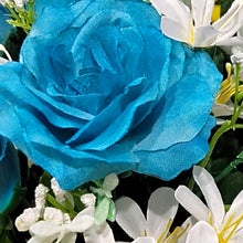 Load image into Gallery viewer, Turquoise Rose and Calla Lily Jumbo Cemetery Cone Memorial Decoration