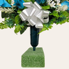 Load image into Gallery viewer, Turquoise Rose and Calla Lily Memorial Decorations: Includes 2 Cemetery Cones