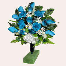 Load image into Gallery viewer, Turquoise Rose and Calla Lily Memorial Decorations: Includes 2 Cemetery Cones