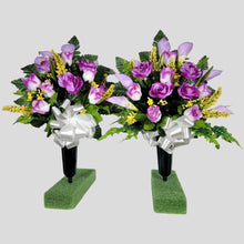 Load image into Gallery viewer, Lavendar Rose and Calla Lily Memorial Decorations: Includes 2 Cemetery Cones