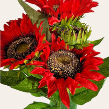 Load image into Gallery viewer, 17" Sunflower Bush with 5 Blooms and 2 Buds (Red Color)