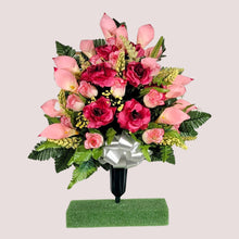 Load image into Gallery viewer, Beauty Pink Rose and Calla Lily Memorial Decoration: Includes 2 Jumbo Cemetery Cones