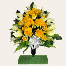 Load image into Gallery viewer, Yellow Rose and Calla Lily Jumbo Cemetery Cone Memorial Decoration