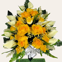 Load image into Gallery viewer, Yellow Rose and Calla Lily Memorial Decoration: Includes 2 Jumbo Cemetery Cones