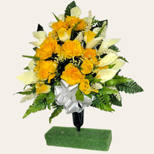 Load image into Gallery viewer, Yellow Rose and Calla Lily Memorial Decoration: Includes 2 Jumbo Cemetery Cones