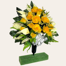 Load image into Gallery viewer, Yellow Rose and Calla Lily Memorial Decoration: Includes 2 Jumbo Cemetery Cones