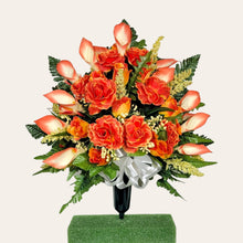 Load image into Gallery viewer, Orange Rose and Calla Lily Memorial Decorations: Includes 2 Jumbo Cemetery Cones