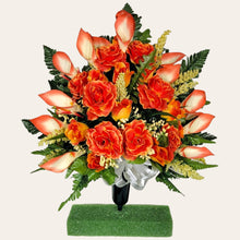 Load image into Gallery viewer, Orange Rose and Calla Lily Memorial Decorations: Includes 2 Jumbo Cemetery Cones