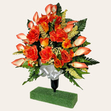 Load image into Gallery viewer, Orange Rose and Calla Lily Memorial Decorations: Includes 2 Jumbo Cemetery Cones