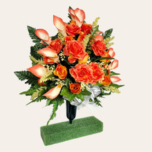 Load image into Gallery viewer, Orange Rose and Calla Lily Jumbo Cemetery Cone Memorial Decoration