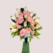 Load image into Gallery viewer, Cream Pink Rose and Calla Lily Jumbo Cemetery Cone Memorial Decoration