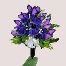 Load image into Gallery viewer, Purple Rose and Calla Lily Jumbo Cemetery Cone Memorial Decoration