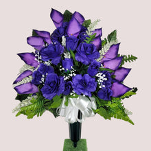 Load image into Gallery viewer, Purple Rose and Calla Lily Jumbo Cemetery Cone Memorial Decoration