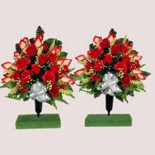 Load image into Gallery viewer, Red Rose and Calla Lily Memorial Decorations: Includes 2 Jumbo Cemetery Cones