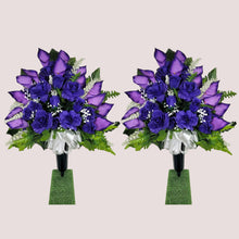 Load image into Gallery viewer, Purple Rose and Calla Lily Memorial Decorations: Includes 2 Jumbo Cemetery Cones