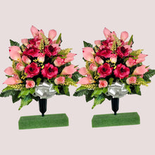 Load image into Gallery viewer, Beauty Pink Rose and Calla Lily Memorial Decoration: Includes 2 Jumbo Cemetery Cones
