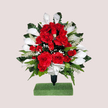 Load image into Gallery viewer, Red Rose and White Calla Lily Memorial Decorations: Includes 2 Jumbo Cemetery Cones