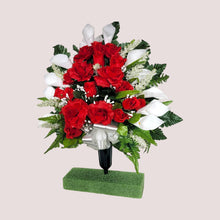 Load image into Gallery viewer, Red Rose and White Calla Jumbo Cemetery Cone Memorial Decoration