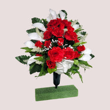 Load image into Gallery viewer, Red Rose and White Calla Jumbo Cemetery Cone Memorial Decoration