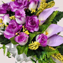 Load image into Gallery viewer, Lavendar Rose and Calla Lily Memorial Decorations: Includes 2 Jumbo Cemetery Cones