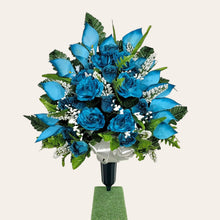 Load image into Gallery viewer, Turquoise Rose and Calla Lily Memorial Decorations: Includes 2 Jumbo Cemetery Cones