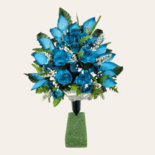 Load image into Gallery viewer, Turquoise Rose and Calla Lily Jumbo Cemetery Cone Memorial Decoration
